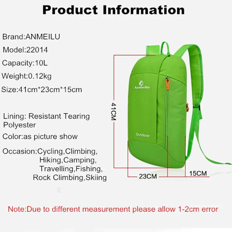  ANMEILU 10L Women Men Travel Backpack,Female Climbing Bag,Small Outdoor Camping Pack,7 Colors Children Boy Girl Sport Bag