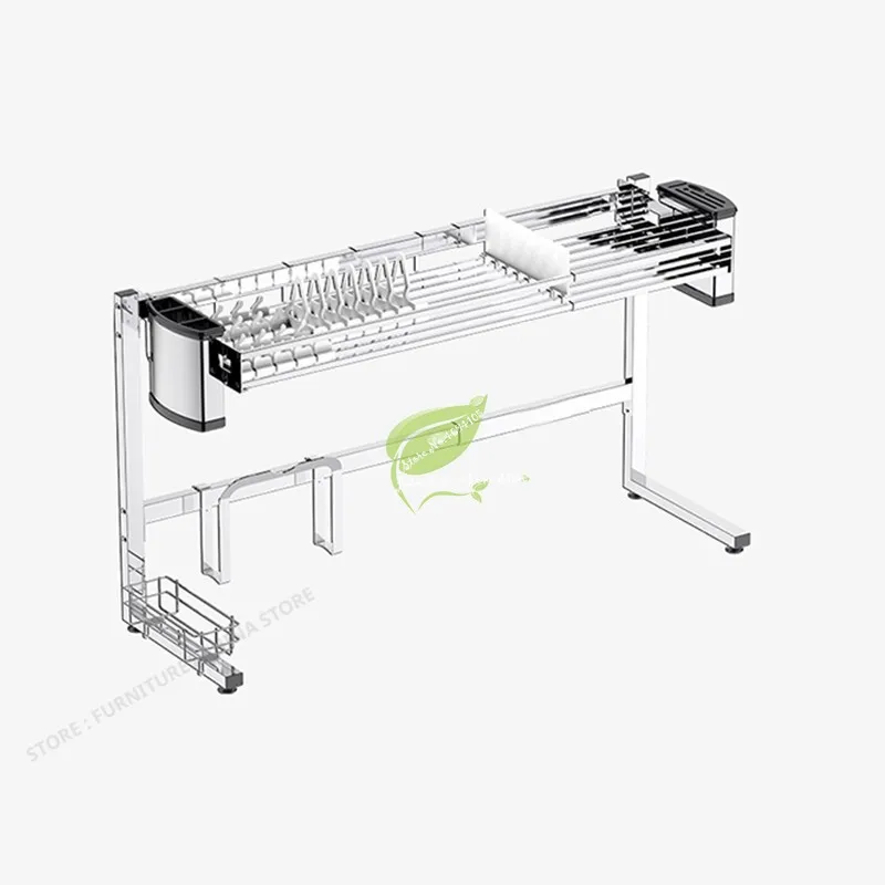 

Kitchen Dish Dryer Shelf with Hooks Organizer and Storage Cup Holder Free Adjustment Storage Shelf Rack Bertical Shelves