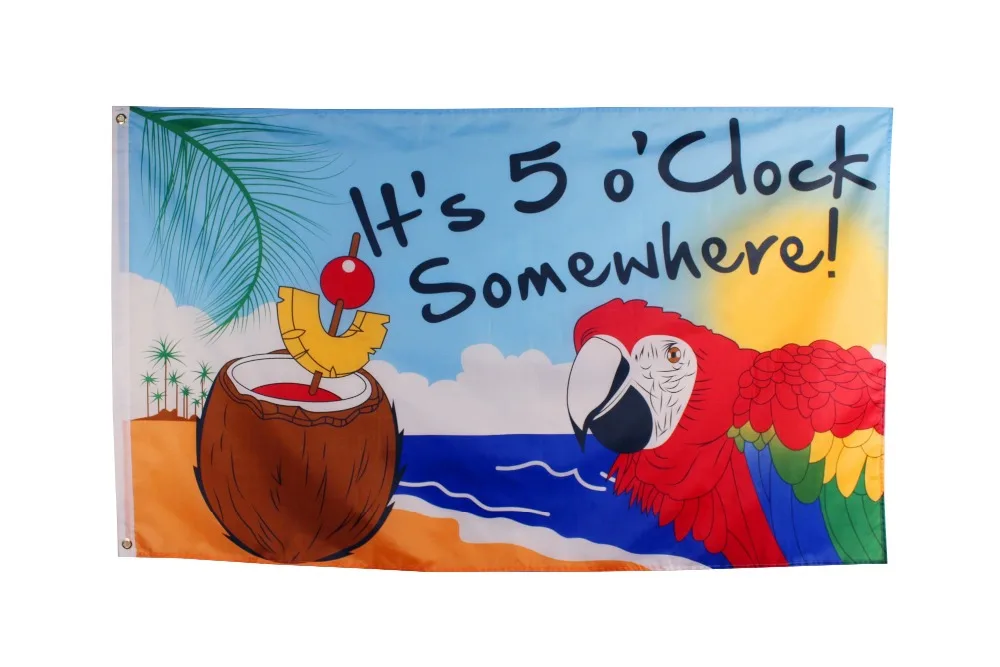 

johnin 90*150cm It's 5 O'Clock Somewhere Party Parrot Margaritaville Jimmy Buffett flag for Happy Hour Margarita