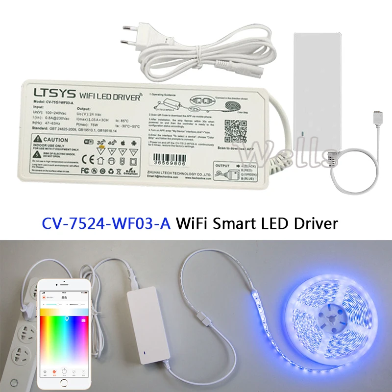 

CV-7524-WF03-A;led power 24V/75W output 2 in 1 function RGB WiFi LED Driver Compatible with F3 remote,EX3 touch panel
