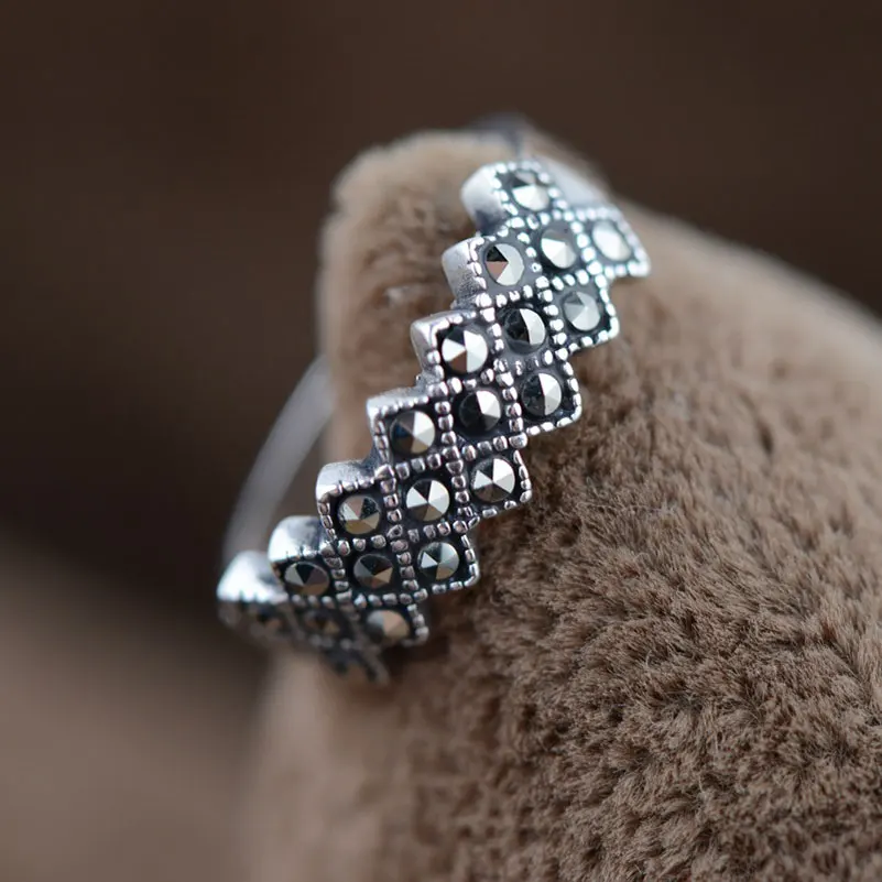 

FNJ 925 Silver Ring for Women Jewelry New Fashion MARCASITE Original S925 Silver Sterling Ring Adjustable Size