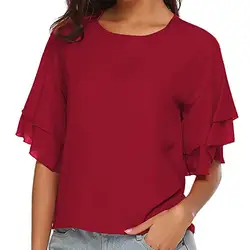 Camisa Feminina Для женщин Сплошной шифоновыми оборками Половина рукава Бабочка рукавом пуловер рубашка Блузы Mujer De Moda 2018