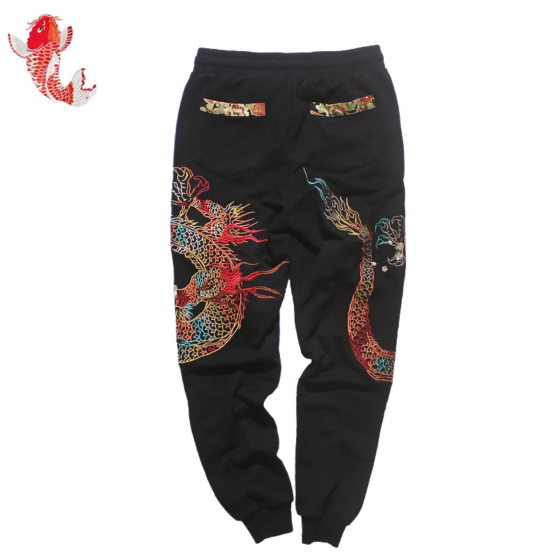 Весенне-осенние черные хлопковые штаны для женщин и мужчин, оригинальные китайские вышитые штаны Yokosuka, спортивные штаны, брюки для потери