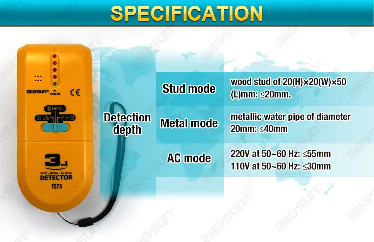 ALL-SUN TS73 Electronic Stud Finder Handheld 3 In1 Stud Metal AC Voltage Finder Multiscanner Live Wire Wall Scanner