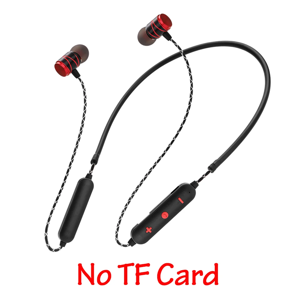 HOMEBARL K308 Magnet Bluetooth Headset Wireless Headphone Music Sport Stereo Earphone Mic Support 16GB 8GB Micro SD TF Card Slot - Color: Red No TF Card