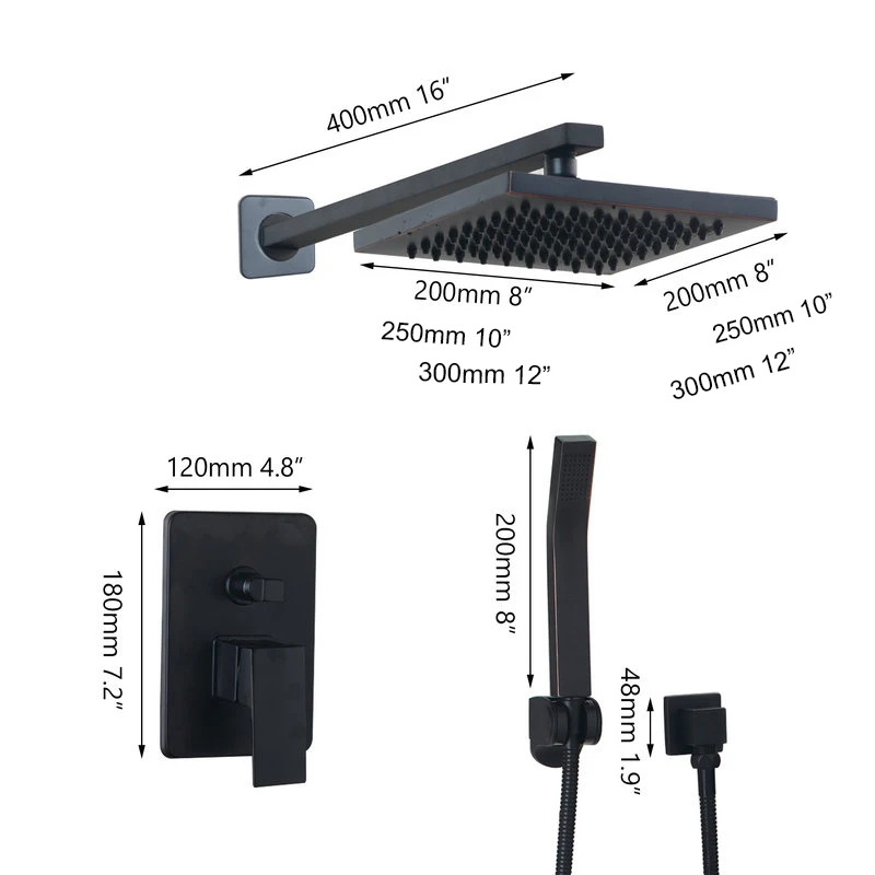 Роскошный черный настенный смеситель для душа с дождевой насадкой для ванной комнаты, 8 дюймовые масляные бронзовые насадки и ручные душевые наборы