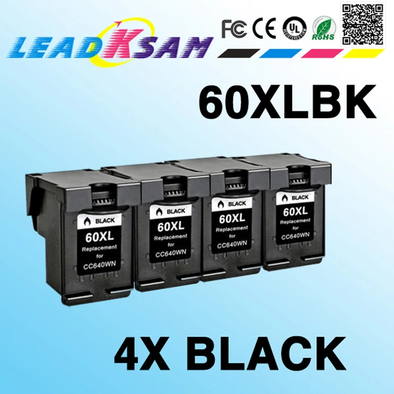 4pcs black ink cartridge compatible for hp 60 60xl Deskjet F2480 F2420