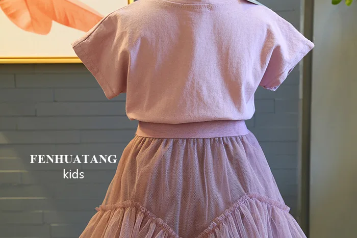 Комплект из двух предметов, костюм для девочек футболка с короткими рукавами и надписью и юбка с рисунком летнее платье Новое Детское платье Детская одежда