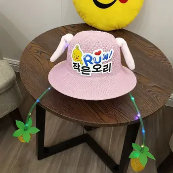 

Summer Baby Hats Girls Bucket Hats Cartoon Print Caps With LED Fake Braid Reversible Sun Headwear for Boys 3-8Y