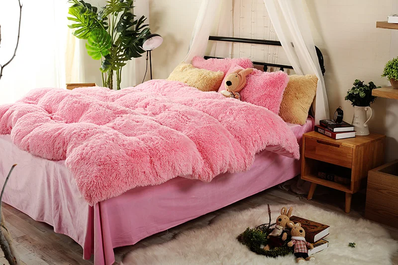 

Pink Purple Grey Coffee Red color Queen size Bedding set Thick fleece Winter Warm Bed/Fit sheet set Duvet cover Pillowcases