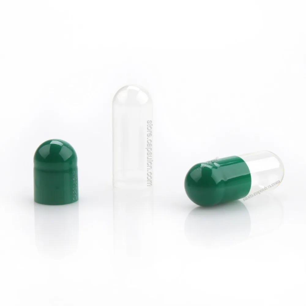 

1000 pcs/ carton Green&Clear Empty Gelatin Capsule Joined Capsules Size 00 For Capsule Filler Machines