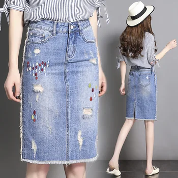 

fashion Denim Skirt Vintage Button High Waist Pencil Blue Slim Women Skirts Plus Size S-2XL Ladies Office Sexy Jeans Faldas