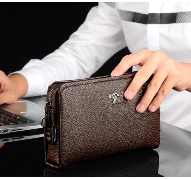 KANGAROO Luxury Brand Men Clutch Bag Leather Long Purse Password Money Bag  Business wristlet Phone Wallet Male Casual Handy Bags