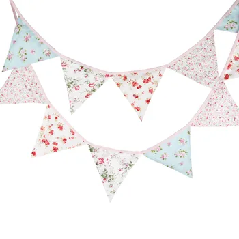 

1pcs 3.2M Length 12 Flags Pink Blue Rose Flower Wedding Hanging Decoration Banner Children Birthday Room Background Pennant