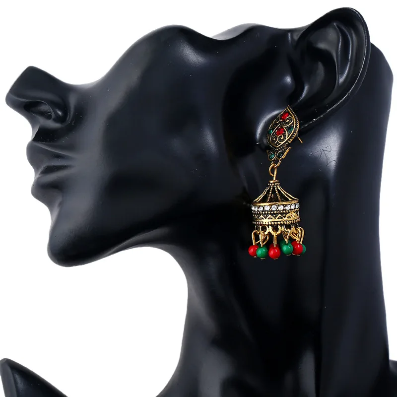 New Earrings Retro National Wind Hollow Carved Bells Alloy Earrings