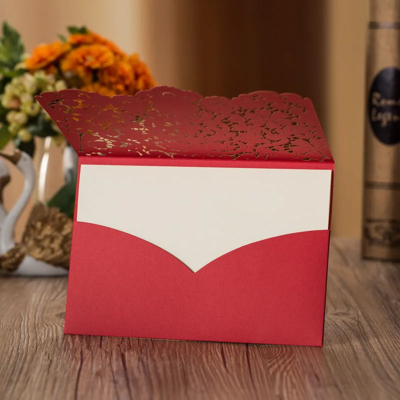 100pcs Gold Red Laser Cut Diamond Wedding Invitations Card Greeting Card Elegant Personalized Weddi