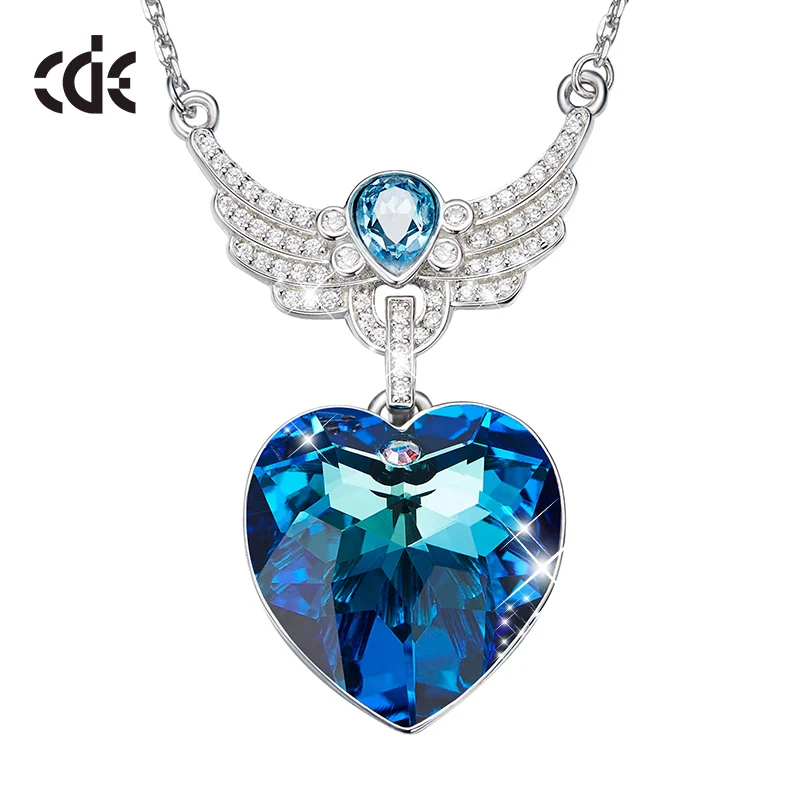 CDE роскошные украшения с кристаллами Swarovski ожерелья ювелирные изделия для женщин голубое сердце кулон крылья ювелирные изделия Изысканные Подарки - Цвет камня: Blue