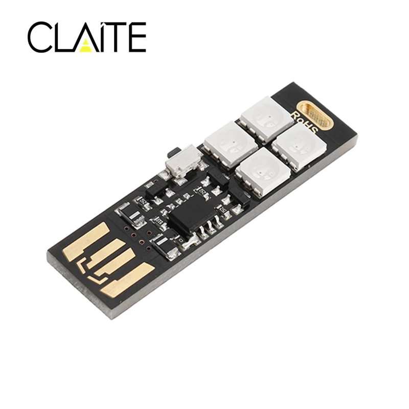 

CALITE 1.5W LED Chip 4Led Light Bead 5050 RGB Beads Mini Button Switch Colorful USB LED Light DC5V