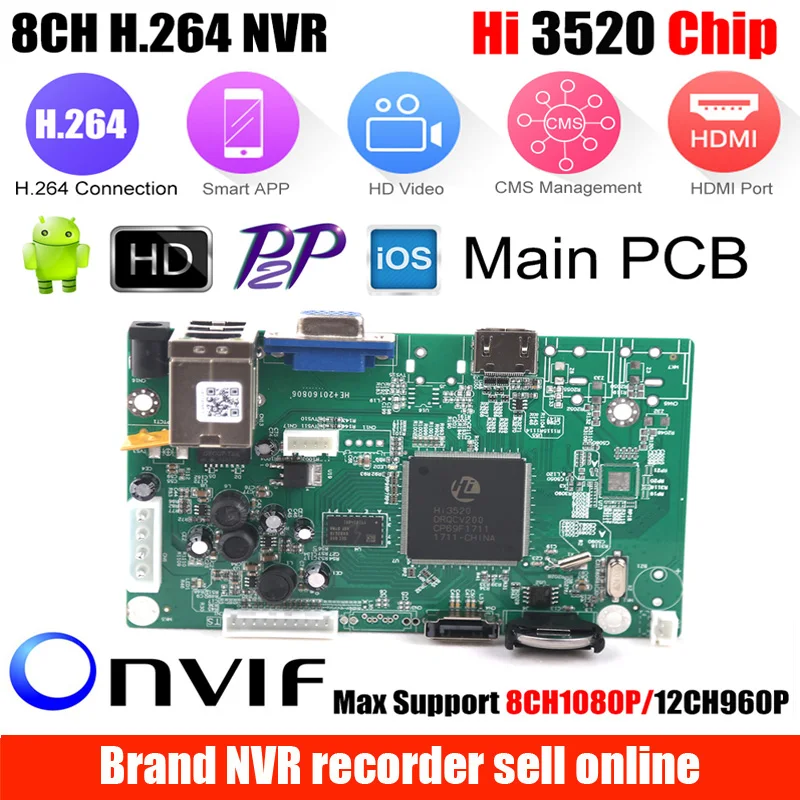 8CH CCTV DVR NVR доска 1080P HI3520D безопасности Модуль NVR 8CH 1080 P/12CH 960P XMEYE P2P мобильный мониторинг просмотр из облачного хранилища