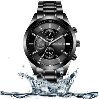 

Mens Watches Top Brand Luxury All Black Stainless Steel Band Fashion Business Quartz Waterproof Wristwatch Clock Gifts for Men