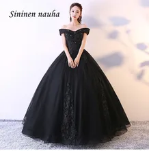 Preto 2019 Quinceanera Prom Vestidos com Manga Comprida Off The Shoulder Apliques vestido de Baile Vestidos De Vestidos de 15 Años Doce 16 335