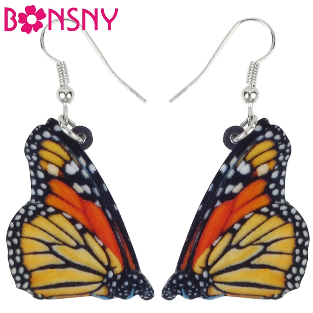 Bonsny Acrylic Monarch Butterfly Earrings Big Long Dangle Drop Fashion Insect Summer Jewelry For Women Girls Teen Gift Wholesale | Украшения