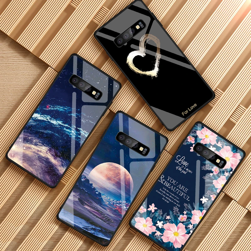 Starry Sky Pattern Tempered Glass Case For Samsung Galaxy S10 Plus S10e Shockproof Phone Cases For Samsung S10+ S10 Note 10 Case