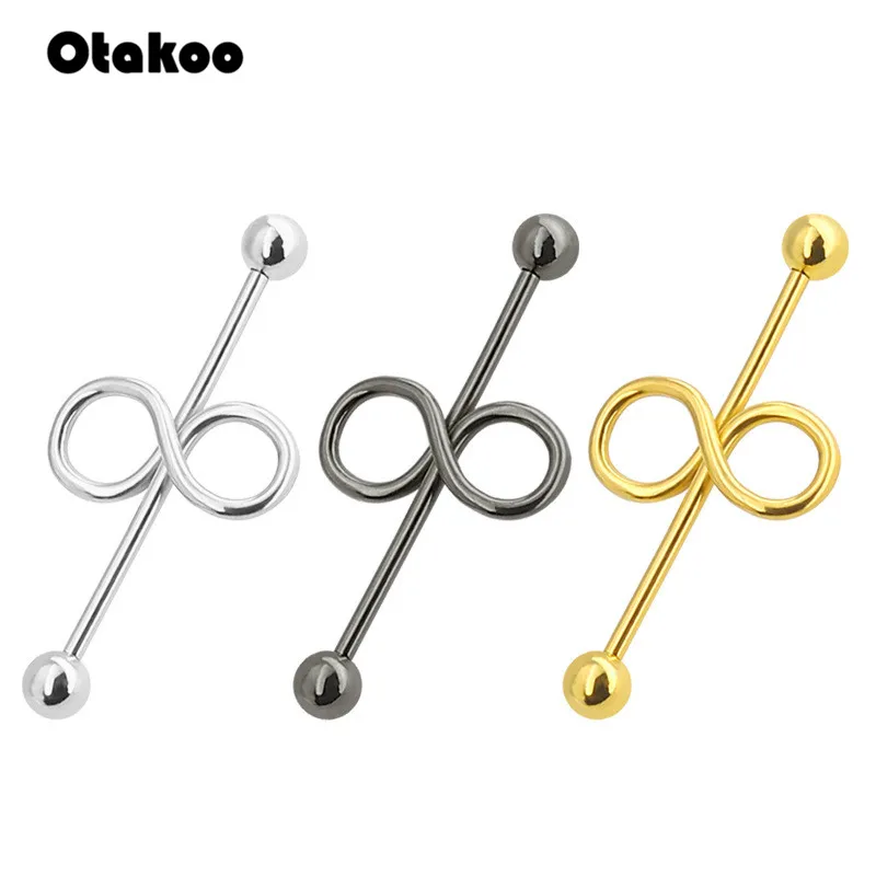 

Otakoo Twist Spiral Ear Industrial Spiral Navel Belly Button Ring Piercing Barbells Nombril Ombligo Earring Piercing Jewelry 14g