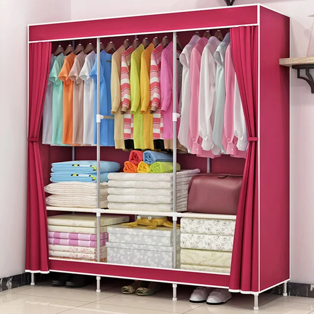 Buy Simple solid color wardrobe bedroom folding cloth wardrobe padded fabric