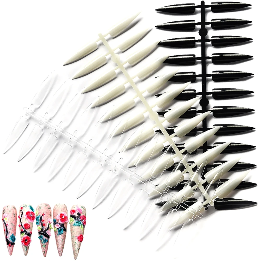 

240Pcs 10 Boards Tip Shape Full Cover Fake Nail Art Tips UV Manicure Transparent Acrylic Showing Shelf Salon Accessories