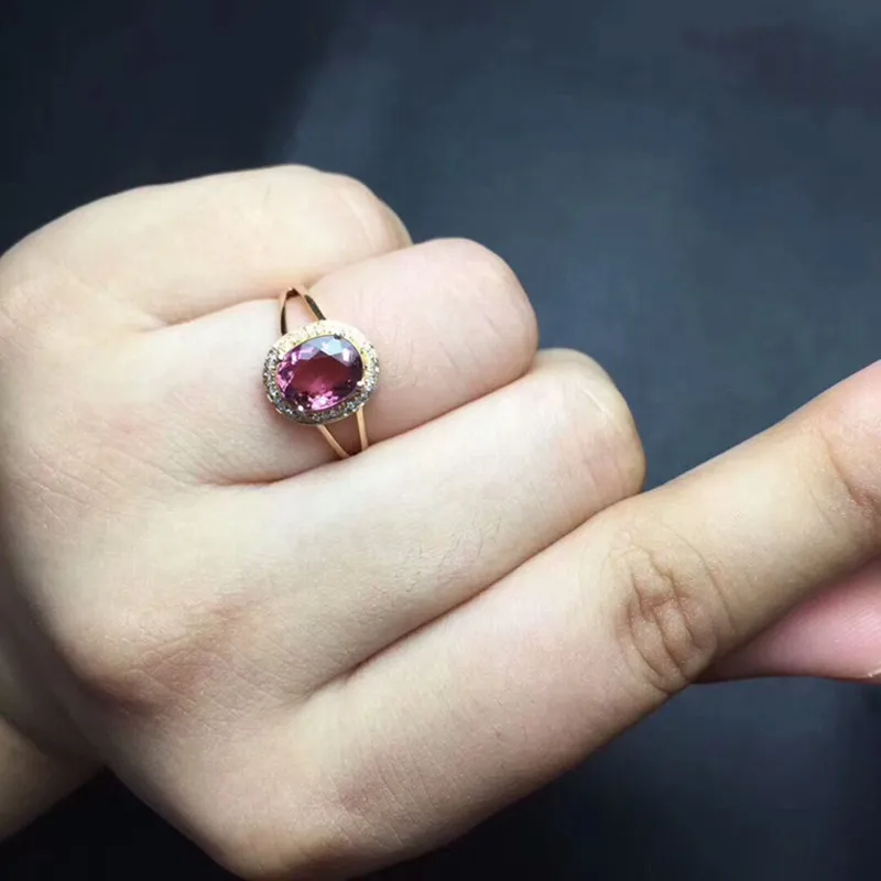 18 К золота Турмалин Кольцо Классический Fine Jewelry Лидер продаж бренд 2018 Новый розовый цвет натуральный камень свадебные Обручение кольцо