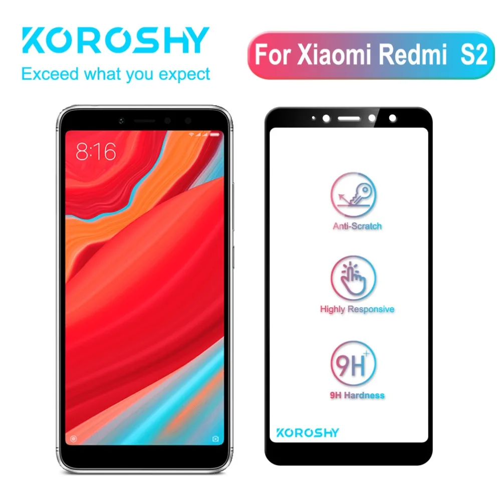Закаленное стекло KOROSHY 9H для Xiaomi Redmi S2 Xiomi S 2 Защитная пленка экрана полное
