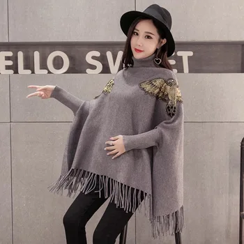 

Maternity Clothes Sweater Women Loose Large Size Tassel Bat Shirt High Collar Shawl Thickening Autumn Winter Fashion Maternity