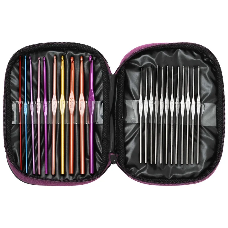 22pcs Multi Coloured Aluminium Crochet Hooks Knitting Needles Set Weave Craft with Bag | Дом и сад