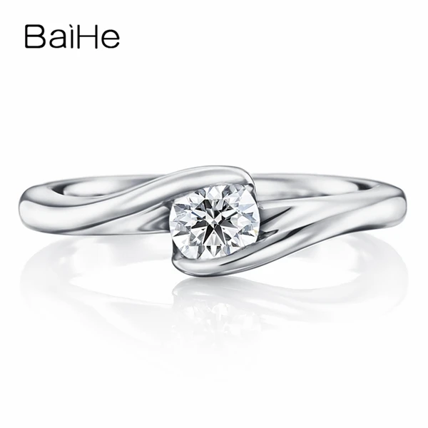 White Gold BAIHE Solid 10 K белое золото(AU417) сертифицировано 0.25ct круглый обручальное кольцо Трендовое Свадебное женское Подарочное тонкое Ювелирное кольцо - Цвет камня: White Gold