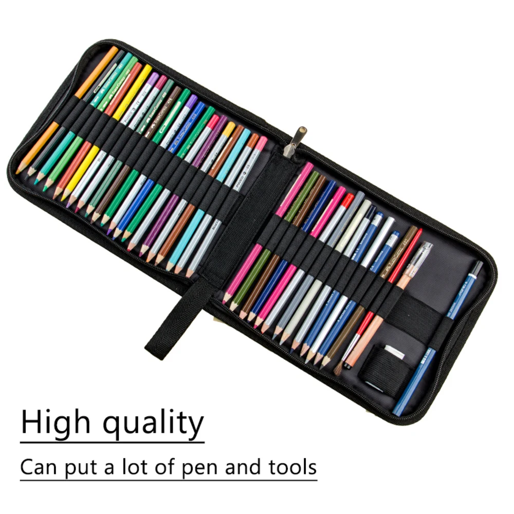 36/48/72 Holes Folded Canvas School Pencils Case Professional Colored Pencil Bag Case Portable