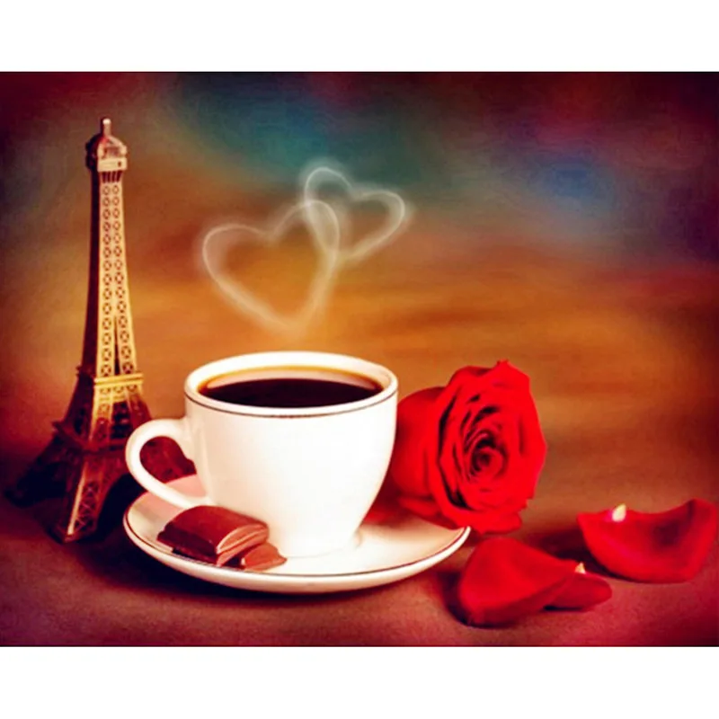 

DIY Diamond Embroidery Coffee Scenery 3D Diamond Painting Cross Stitch Needlework Home Decor Round drill love gift