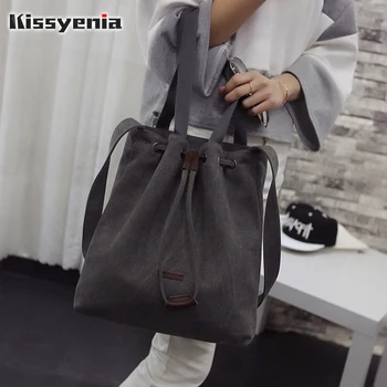 

Kissyenia 2018 Korean Style Women Handbags Canvas Drawstring Handbag Bucket Tote Shoulder Bags Fashion Bags for Women KS1310