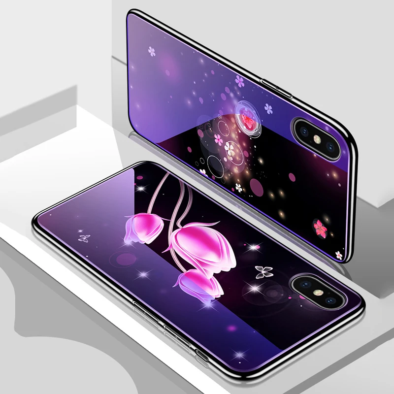 3D Cartoon Tempered Glass Case for Samsung Galaxy S8 S9 S10 Plus S10E Note 9 A10 M10 M20 A20 A30 A50 A70 flower Starry sky Cover |