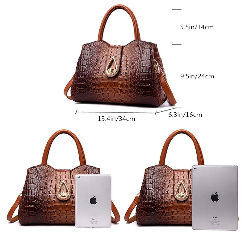 FLYONE Vintage Fashion Crocodile Genuine Leather Luxury Handbags Women Bags Designer Female Shoulder Bag Ladies Bolsas Feminina
