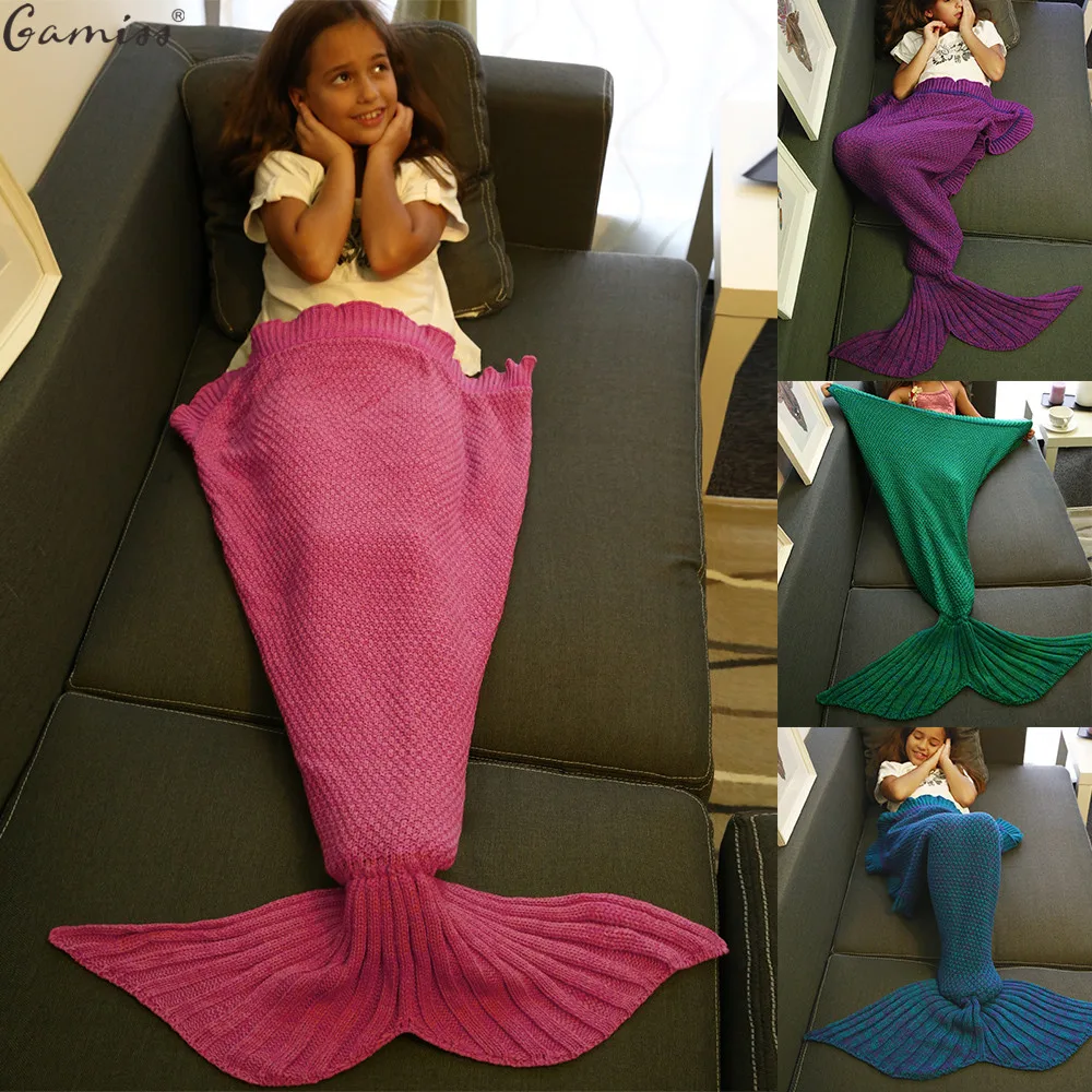 

Wipalo Mermaid Tail Blanket Knitted Autumn Winter Children Gift Warm Handmade Crochet Mermaid Throw Bed Wrap Sofa Sleeping B