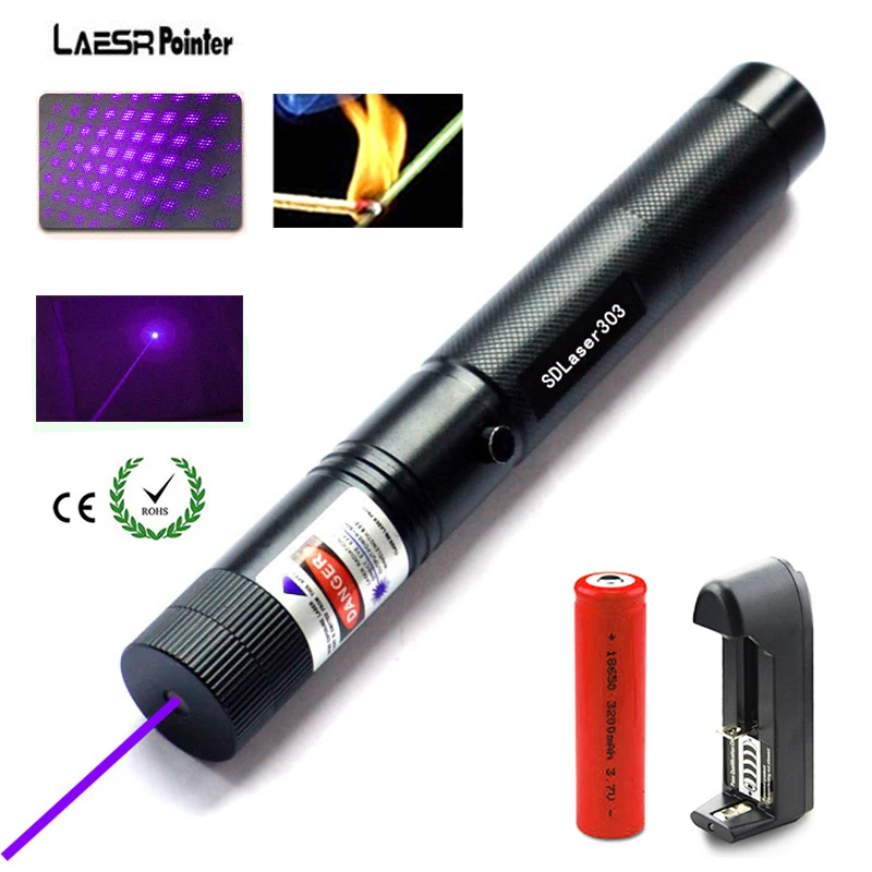 A 5mw 303 Purple Laser Pointer Burning Beam Adjustable Focus Laser