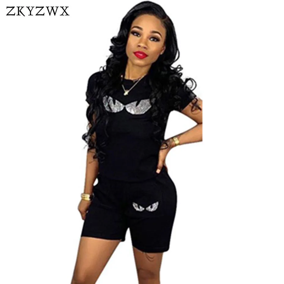 

ZKYZWX Shining Sequined Street Two Piece Set Summer Casual Club Womens Outfits Tops And Biker Shorts Plus Size Sexy 2 Pcs Sets