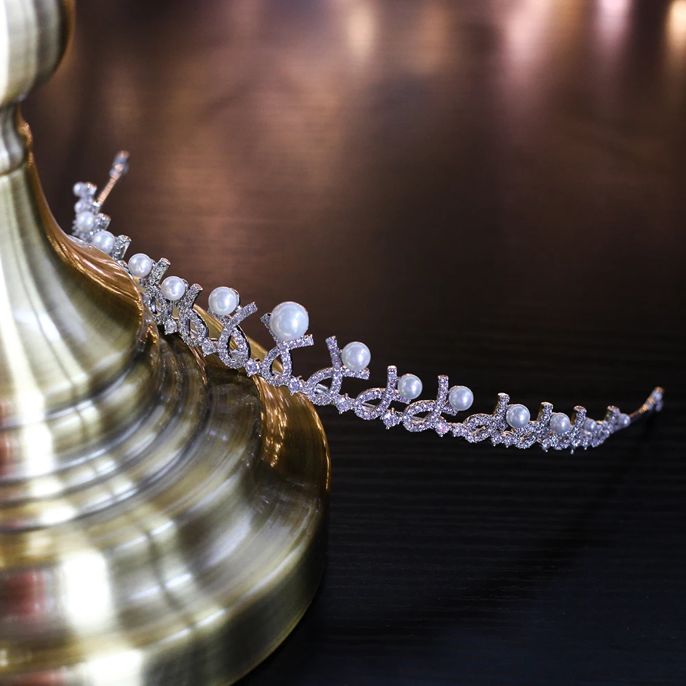 Изысканный Простой Высококачественный кубический циркон Корона Тиара свадебное платье круглый обручение жемчужные волосы лента аксессуары для волос