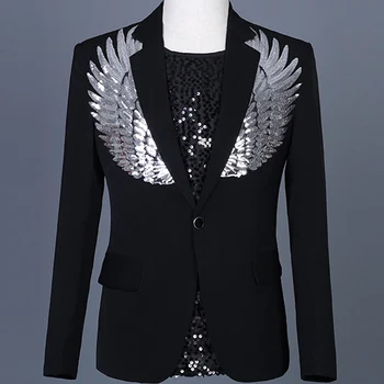 

2019 New Designed Night Bar Club Stage DJ Performance Clothing Male Singer Brand Sequins Slim suit Men Blazer XZ36