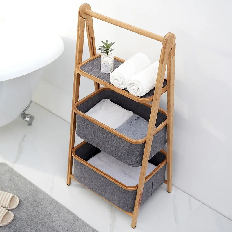 

Wooden Wall Shelf 3 Layers Multi-Functional Storage Rack Oxford Shelf Floor Type Home Organization Clothing Shelf DHL ship