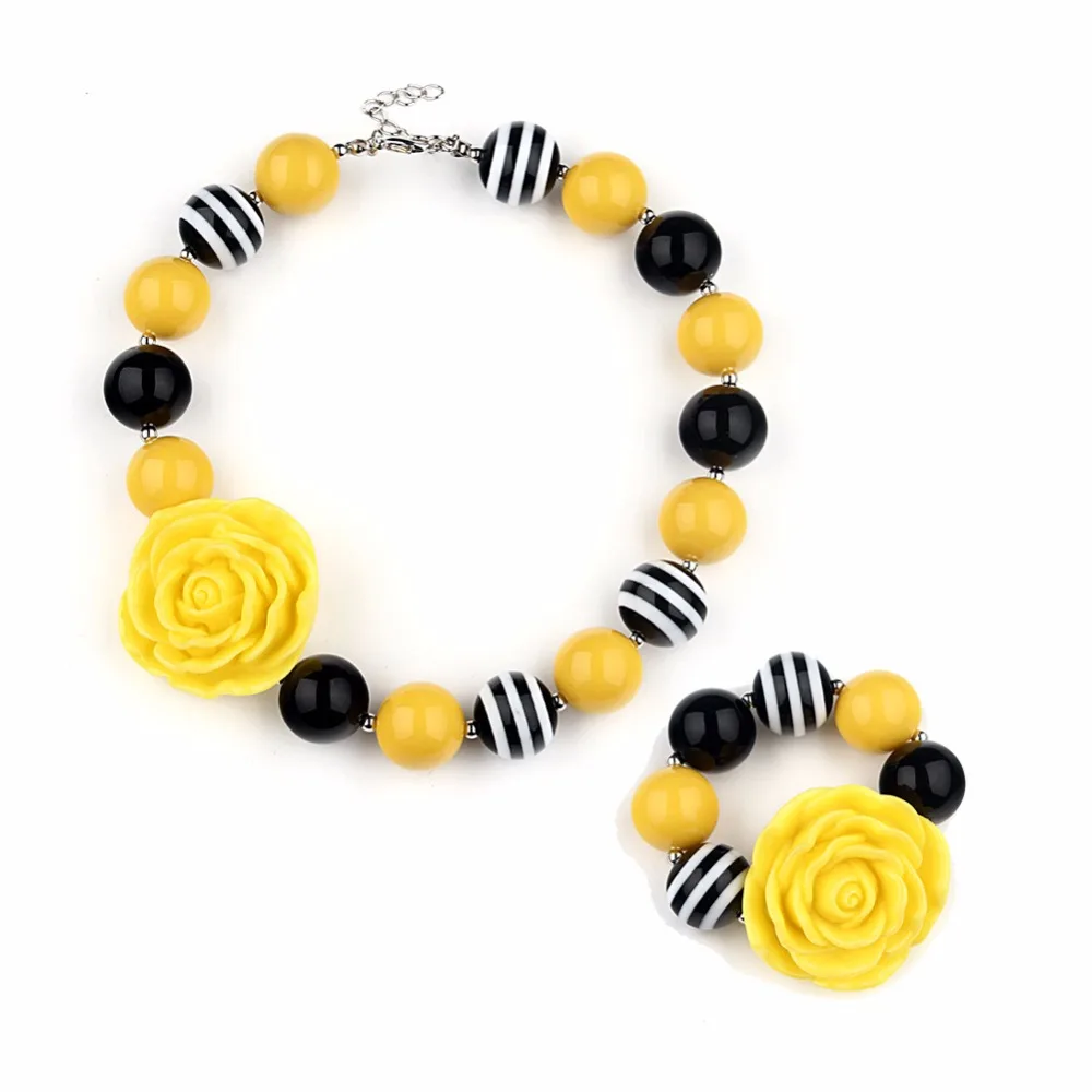 

Bubble Bead Necklace Set Yellow Flower Children Short Beaded Flower Girl Dwarf Necklace