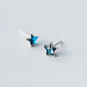 

MloveAcc Real 100% 925 Sterling Silver Blue Crystal Star Earrings for Women Fashion Silver Star Brincos