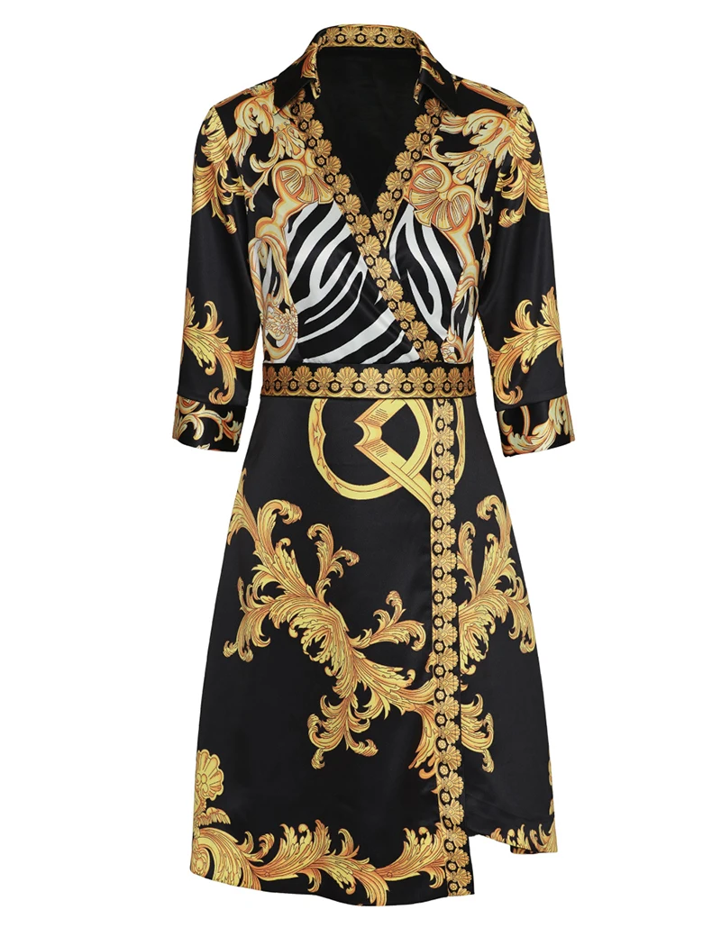 

Vintage Print Women Dress 3/4 Sleeve Dresses 01K602 plus size dresses