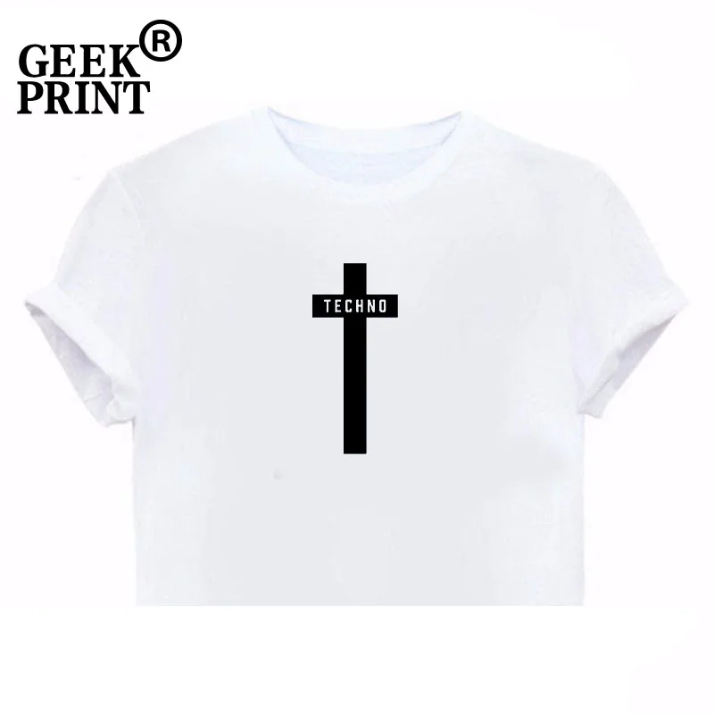 Женские топы TECHNO CROSS PRINTED T-Shirt Lady MUSIC FESTIVAL DETROIT TEE Прямая поставка